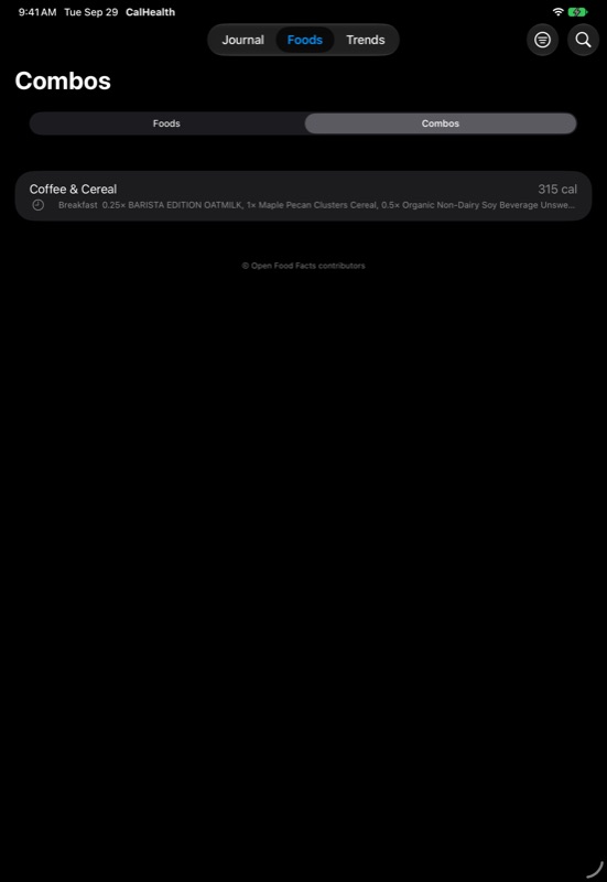 CalVigor on iPad, screenshot 3