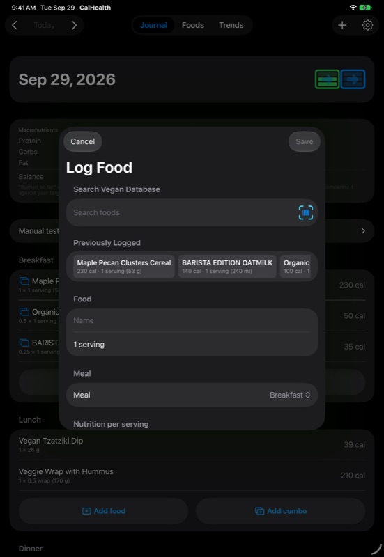 CalVigor on iPad, screenshot 4