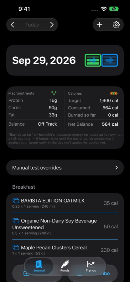 CalVigor on iPhone, screenshot 1