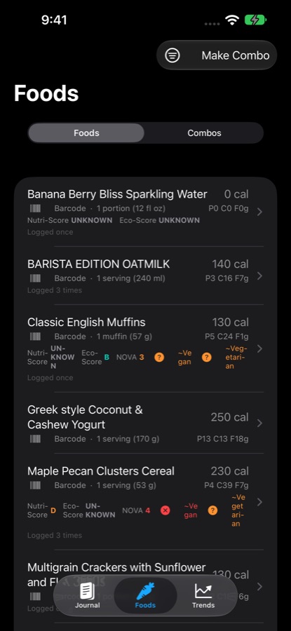 CalVigor on iPhone, screenshot 2